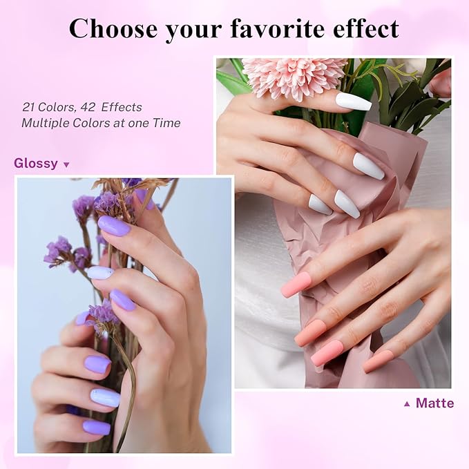 PHOENIXY 24 PCS Gel Nail Polish, Purple Colors Gel Nail Polish Set with Base Glossy Matte Top Coat Black Red Nail Kit Gifts for Women (PCB9028)