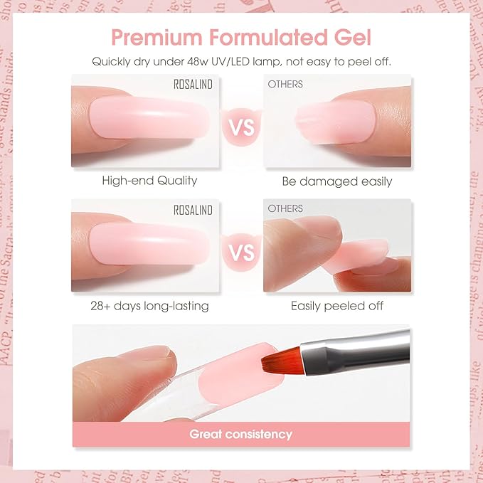 ROSALIND White Poly Extension Gel, 2.7 oz White Poly Nail Gel for Nail Art Decoration, Builder Pink Nail Thickening Extension Easy to DIY Use at Home Need UV Lamp