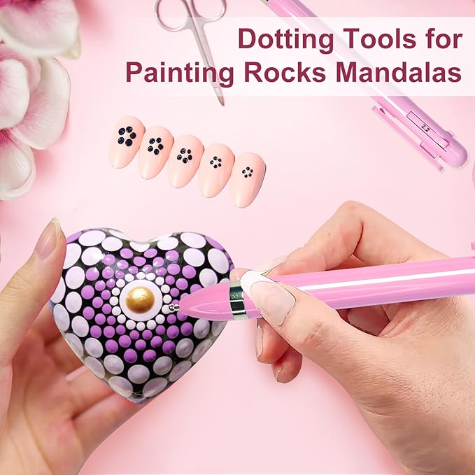 HJ Nail Dotting Pen Ballpoint Design Nail Art Kit with Tip Dot Paint, Pink