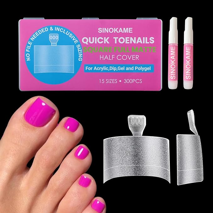 300 Pcs Soft Gel Toe Nail Tips, Short Fake Toenails Tips Square Half Cover No File Needed,Clear Press on Toenails Acrylic Polygel Toenail Tips 15 Wider Size Range (000-12)