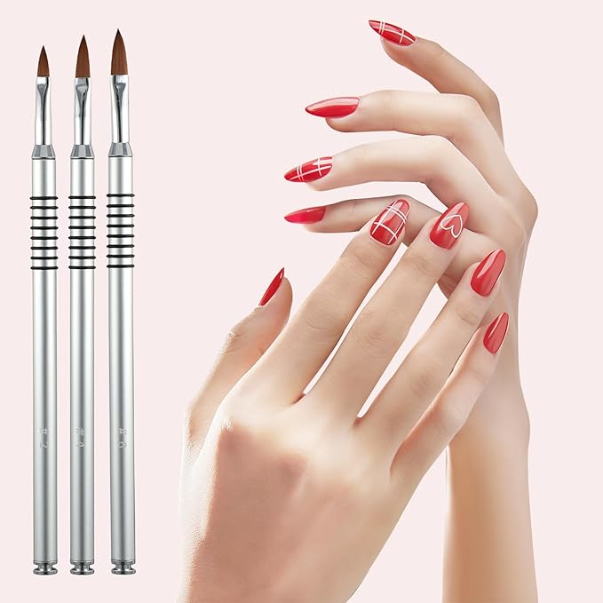 3 Pack 3d Nail Art Brush for Acrylic, Flower Brush for Acrylic Nails Kolinsky with Non-slip Handle (Size # 2/#4/#6)