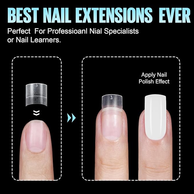TOMICCA Short Square Nail Tips, Acrylic Half Cover Nail Tips, 10 Sizes Full Matte Gel No C Curve, Nail Extension Tips for Beginner and Professional 240Pcs
