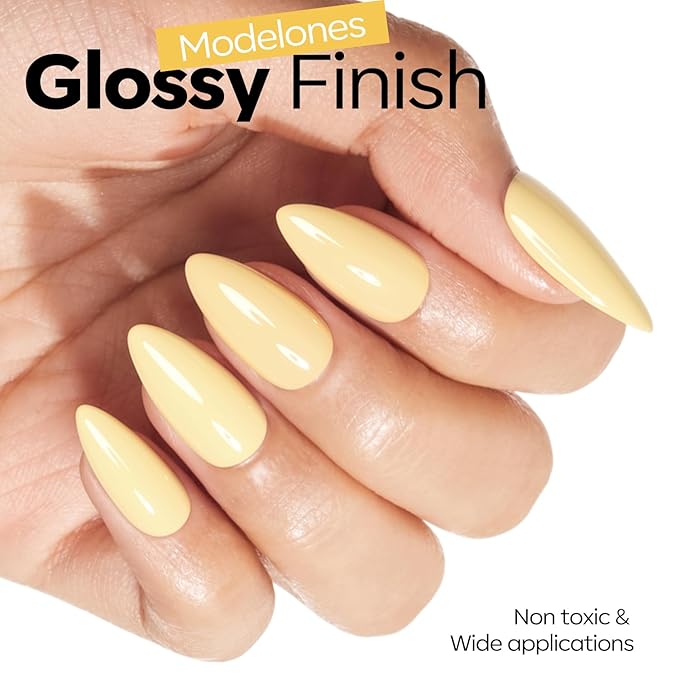 modelones Pastel Yellow Gel Nail Polish Light Yellow Nail Poish Soak Off U V Nail Design Salon DIY Manicure 15 ML