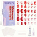 SIUSIO 3Pack Children Acrylic Fake Nails, 72pcs Press on Full Cover Glitter Short Red Heart False Nail Art Kits Set with Sticker Tabs Nail Glue for Kids Little Girls Christmas Gifts - Blossom Sweetie
