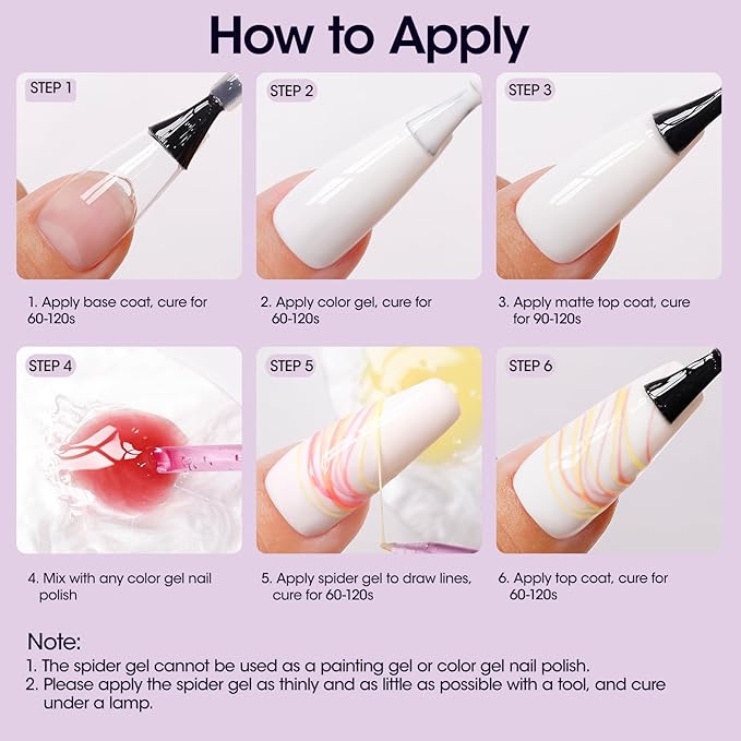 GELLEN Clear Spider Gel for Nails, High Elastic Soak off Gel Polish, Mixed with Color Gel, Match with Chrome Power, Long Lasting 3D Nail Art Design, Beginner-friendly, Curing Required