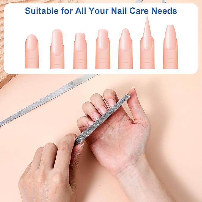 4Pcs Diamond Deb Nail File Stainless Steel Buffers, Metal Nail File with Sharp Pointed Tip for Natural Nails Double-Sided Manicure Pedicure Toenail Tools for Salon and Home