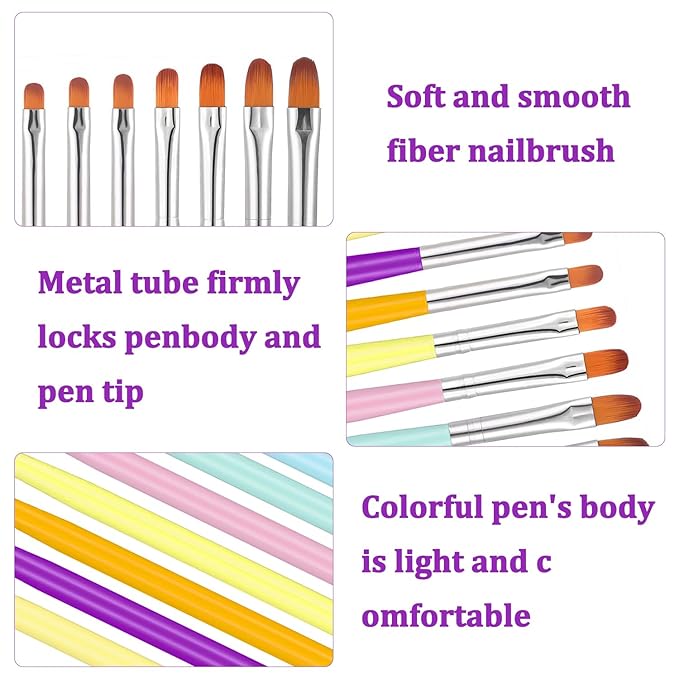 SILPECWEE 7pcs Acrylic Nail Brush Nail Clean Up Brush Polish Remover Brush Nail Design Brushes Extension Gel Brush Nail Polish Brush Nail Painting Kit Manicure Brush Nail Art Tools