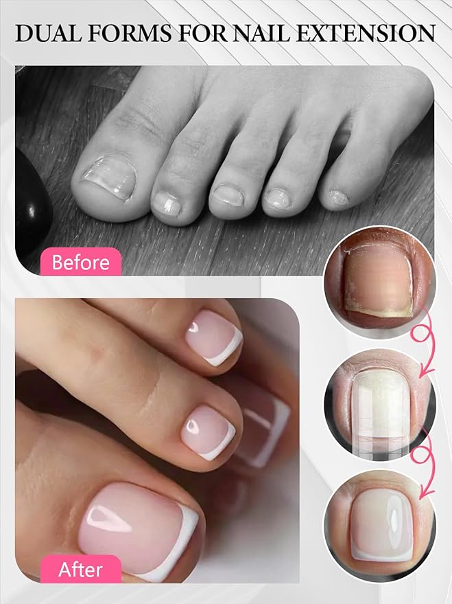 EBANKU Poly Gel Nail forms for Finger & Toes, 160PCS Reusable Square Dual forms Extension for Large Wider Normal Finger &Toe Nail Beds, 16 Sizes 000 to 13