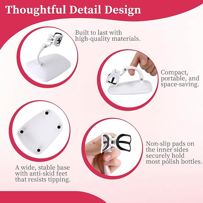 Enhon 2 Pack Nail Polish Holder Stand with 6 Nail Art Brushes, Tilted Fingernail Polish Bottle Holder, Adjustable Angle And Anti-Spill, Fingernail Art Accessories Tools Includes Cross Screwdriver