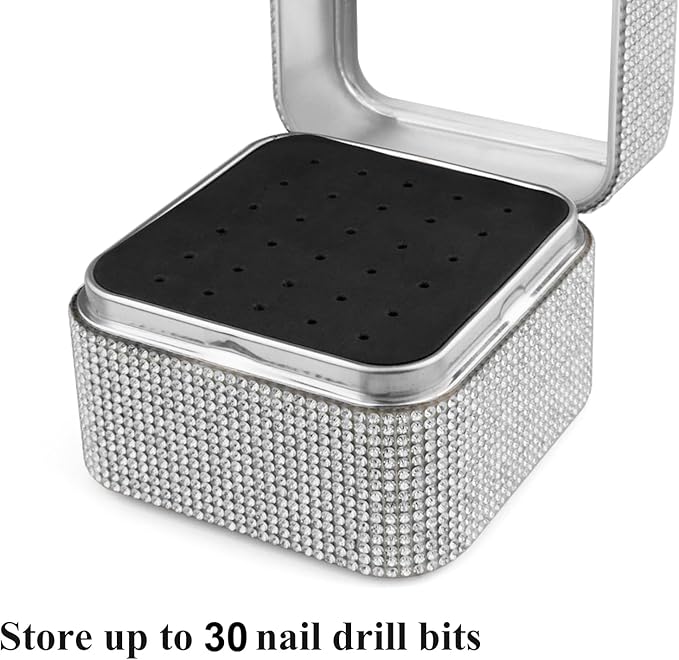 Nail Drill Bits Holder Rhinestone Case Box- 30 Holes Dustproof Portable Storage Box Efile Nail Bits Displayer Organizer Container for Manicure Tools