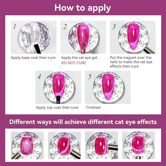 Cat Eye Gel Nail Polish Pink, Magnetic Cateye Gel Polish Hot Pink Glitter Holographic With Magnet for Nail Salon DIY at Home Valentine's Day Gift