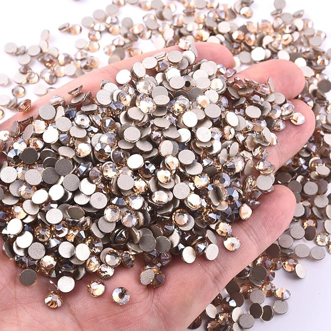 Blinginbox 1440 Pieces SS16/3.8-4mm Flat Back Crystal Rhinestones Round Gems for Nail Art,Golden Champange