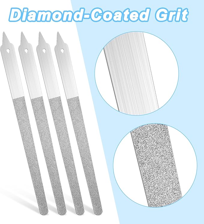 4PCS Diamond Nail File, 6 inch Stainless Steel Diamond Dust Nail File for Salon Home