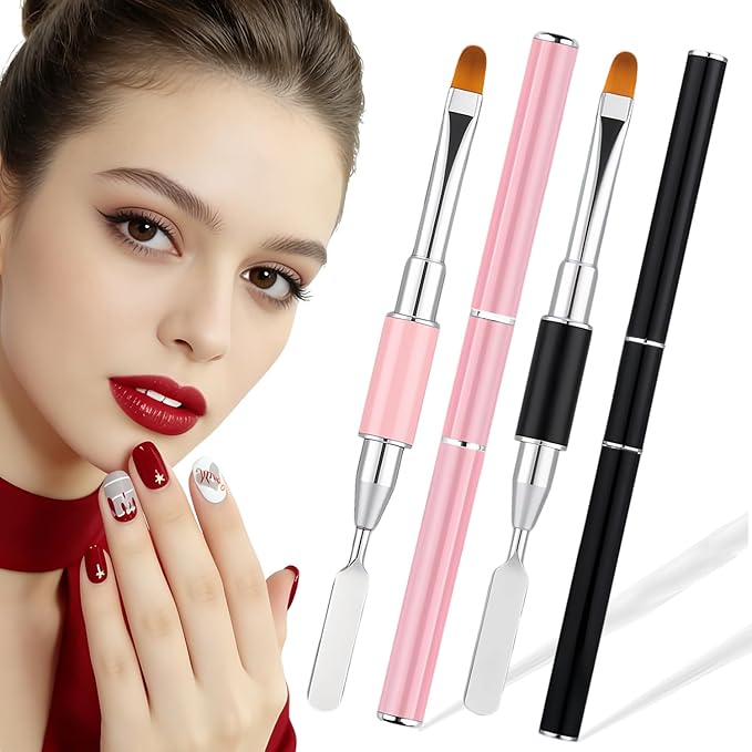 Dual-Ended Gel Nail Brush Set - Nail Sculpting Tool for Poly Extension, Sculpture Gel - Polygel Brushes Manicure Design Kit for Salon & DIY Use, 2Pcs Black&Pink