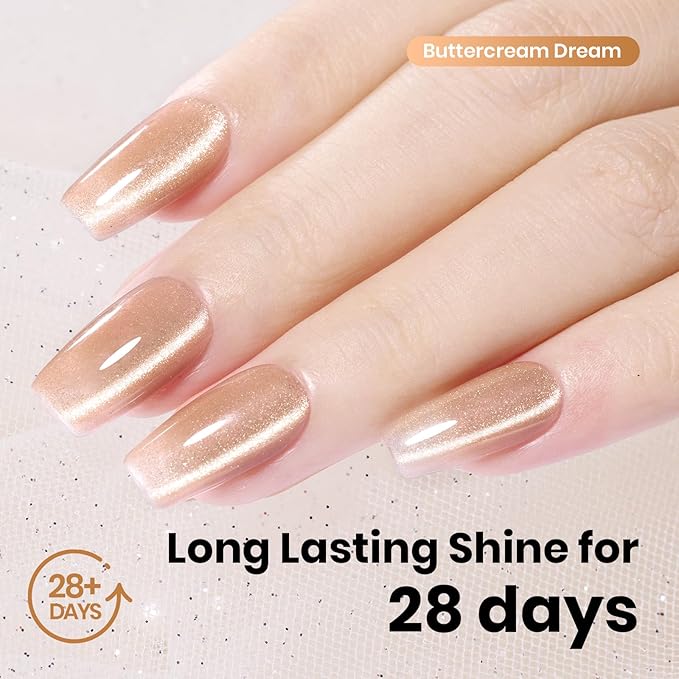 Beetles Buttercream Dream Nude Cat Eye Gel Nail Polish - 15ML Nude Gel Polish Cat Eye Base Color Glitter Magnetic Translucent Glassy Effect Soak Off UV French Nail Art DIY Manicure Gifts for Wome