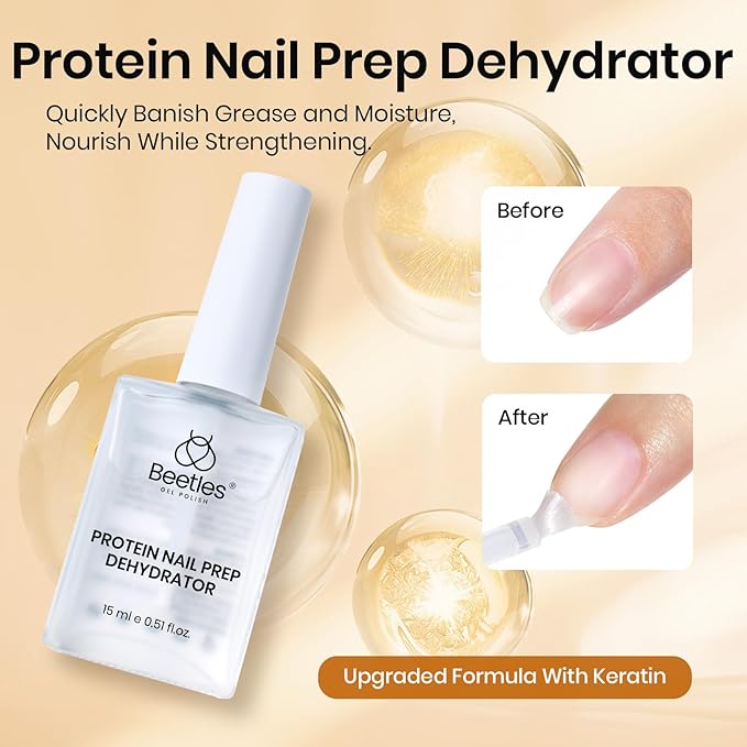 Beetles 6 Pcs 15ml Glossy & Matte Gel Top and Base Coat Set with Protein Nail Prep Dehydrator and Primer Acid-Free & Hema-Free Dehydrate Bond Primer t for Acrylic & Gel Nail Polish Gifts