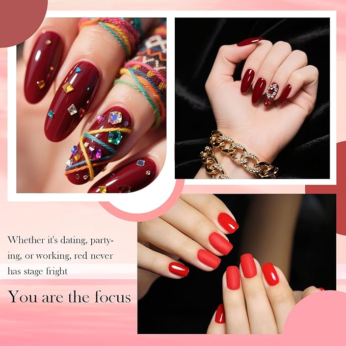 CAMILA ¿ 6pcs 15ml Hema Free Tpo Free Gel Polish Set Deep Cherry Red Color Long Lasting Gel Nail Polish Kit Soak Off Gel Polish Big Bottle Manicure Salon | Crimson color B