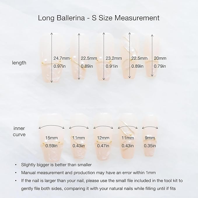 [GLORS] Luxury Pearl Press-on Nails, Long Ballerina Shape, Gold Accented Artificial Nails Set, Handmade False Nail 10 Pieces (Small, LS)