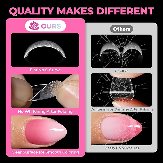 UNA GELLA Short Almond Nail Tips, 510Pcs 15 Sizes Pre-Etched Soft Gel Nail Tips Almond Shape Half Matte Full Cover Clear Fake Nails Extensions for DIY & Salon Manicure Soak Off