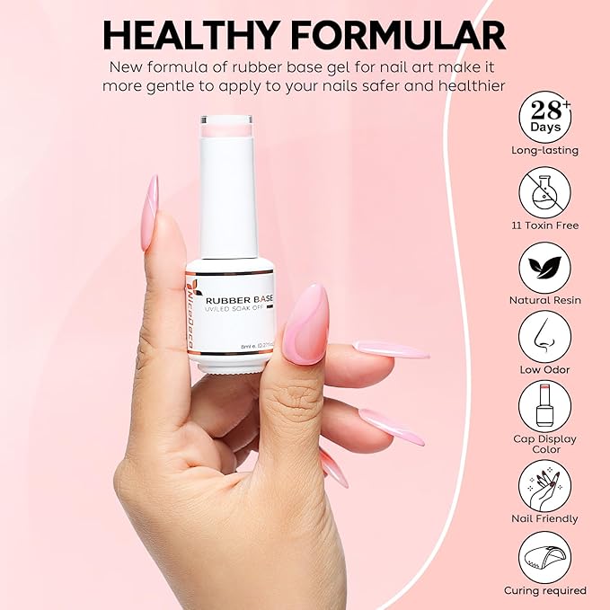 Nicedeco Hema Free Rubber Base Gel Polish for Nails 6 Pcs Cruelty Free Vegan Rubber Gel Nail Strengthener Nude Pink Nail Gel Polish Set 37