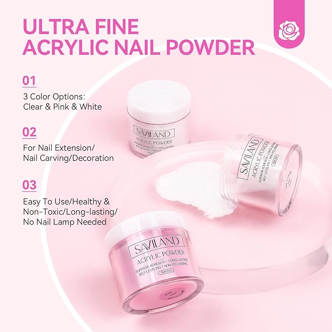 SAVILAND Acrylic Nail Kit with Drill and U V Light – Clear White Pink Acrylic Powder Black Red White Gel Nail Polish Nail Tools for Nail Art Gel Nails DIY
