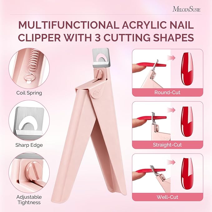 Melodysusie 4 in 1 Acrylic Nail Clippers Set, with Cuticle Trimmer and Dual-Ended Cuticle Pusher Remover, Stainless Steel Acrylic Nail Cutter Set, Pedicure Manicure Acrylic Nail Tools for Home Salon