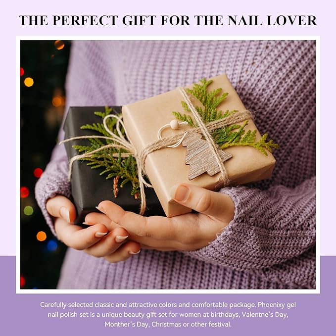 Phoenixy 30Pcs Gel Nail Polish Set, 25 Colors All Seasons Gel Polish with 5Pcs Base and Glossy Matte Gold Sliver Glitter Top Coat Black White Pink Blue Purple Valentine Nail Polish Set Gifts for Women