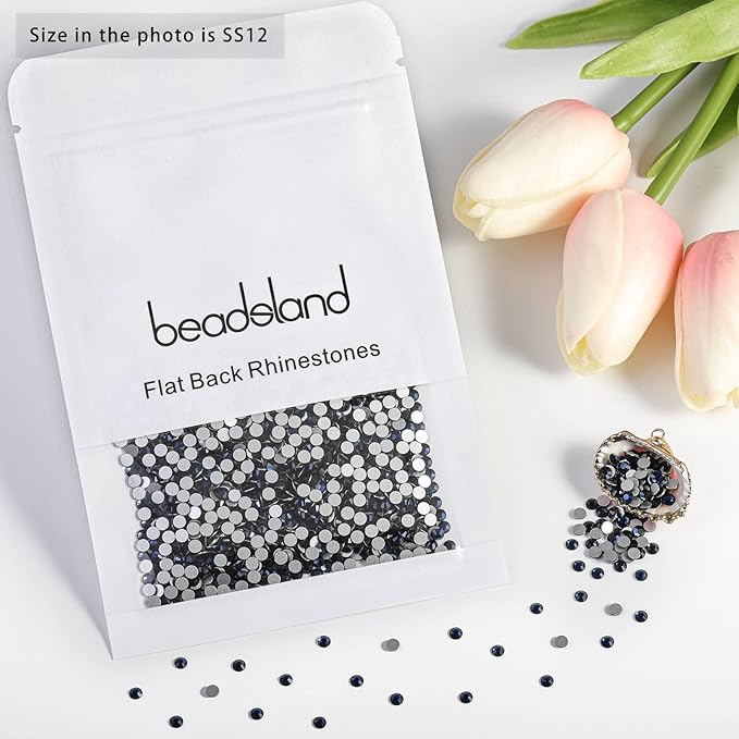 Beadsland 1440pcs Flat Back Crystal Rhinestones Round Gems for Nail Art and Craft Glue Fix, Montana,SS12,3.0-3.2mm
