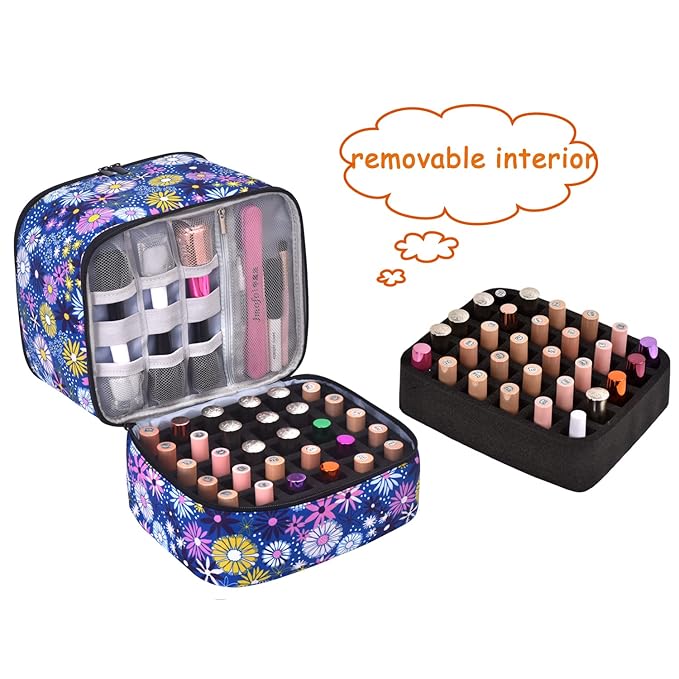Upgraded Nail Polish Organizer Case - Holds 30 Bottles and 1 Nail Light, Double-layer Nail Bag Organizer Case Nail Polish Storage Bag with Handles (Style B-Flower)