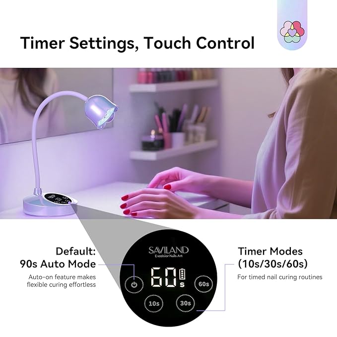 SAVILAND Advanced 30W UV Nail Lamp: Purple Gel Nail Lamp Cordless U V Light for Gel Nails Smart Sensor LED Flash Cure Lamp lampara led para uñas Profesional Gooseneck 8S Fast Cure Nail Salon Manicure