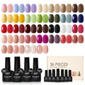 GAOY 36 Pcs Gel Nail Polish Set, 32 Colors All Season Gel Polish Kit Red Black White Nude Brown Glitter with 4 Pcs Soak off Base Glossy Matte Top Coat & Builder for Nail Art DIY Manicure at Home