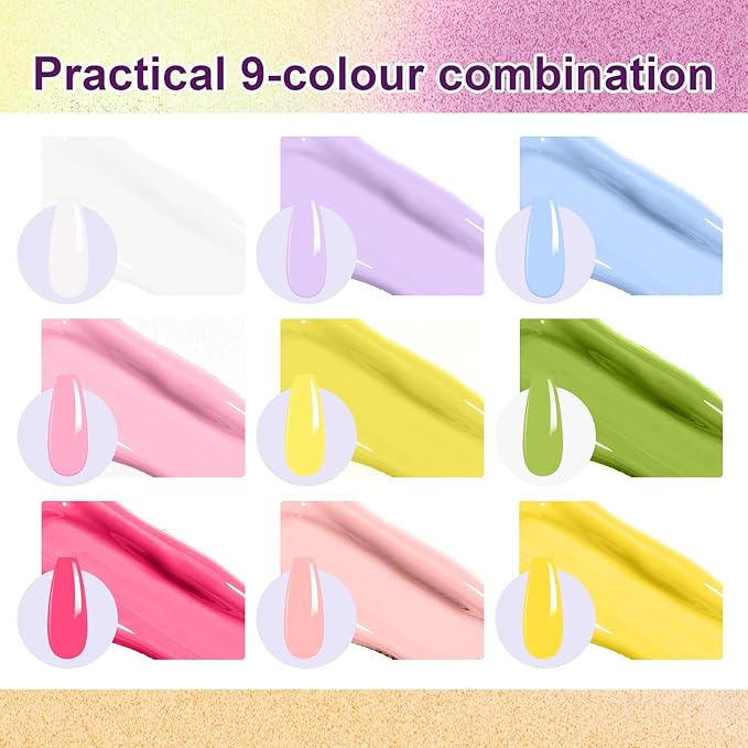 Gradient Gel Nail Set, 9 Bright Color for Ombre Nail Polish Platte Kit with 14* Nail Art Tools,Pat Painting Gel French Nail Manicure No-wipe Soak of UV DIY Art Home Salon