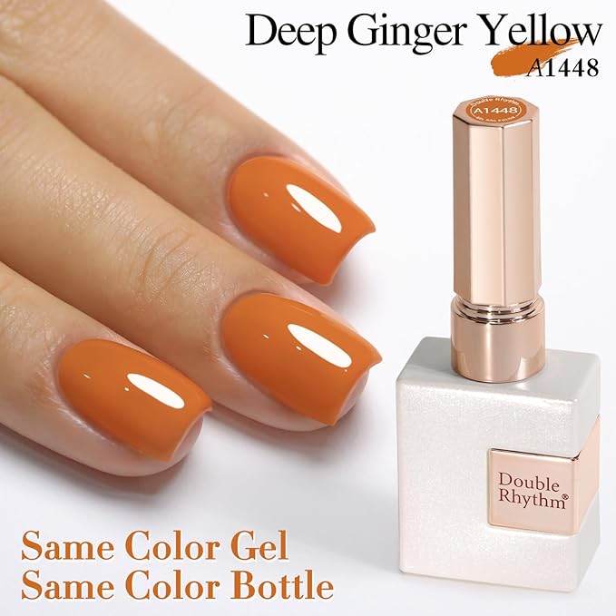 Double Rhythm Gel Polish 15ML Jelly Sheer Pastel Light Milky Color Pearl White Bottle 1 PC 0.5 OZ Full Size Nail Art Salon at Home (Deep Ginger Yellow-D1448)