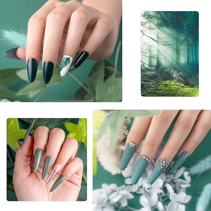 Beetles Green Gel Polish Set - 6 Colors Dark Green Baby Blue Gray Spring Color Gel Nail Polish Misty Soak Off DIY Home Uv Nails Gifts for Women Girls st patricks day