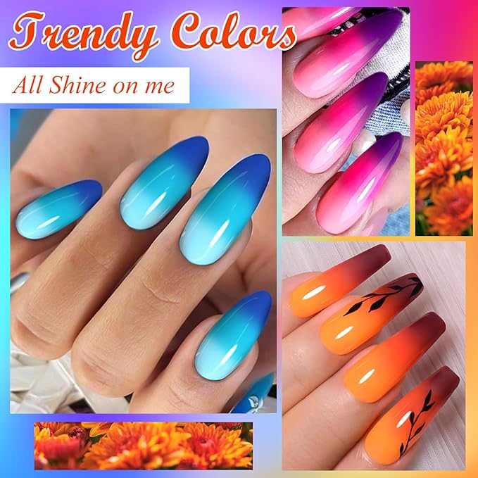 MEET ACROSS 12Pcs Color Changing Gel Nail Polish Set Nude Pink Sky Blue Brown Temperature Mood Changed Nail Polish Gel DIY Salon Gift for Women