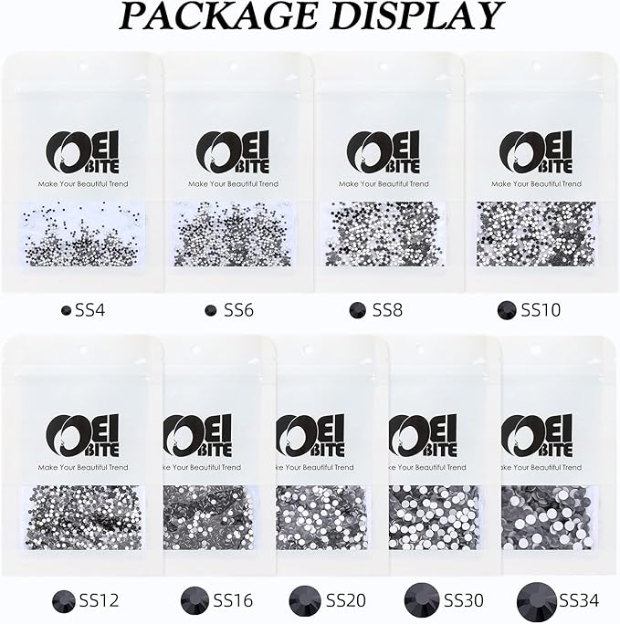 Black Flatback Rhinestones, Glass Rhinestones for Nail Art and Craft, Glue Fix, Loose Crystal Gemstones(Black, SS30, 288pcs, 6.4-6.6mm)