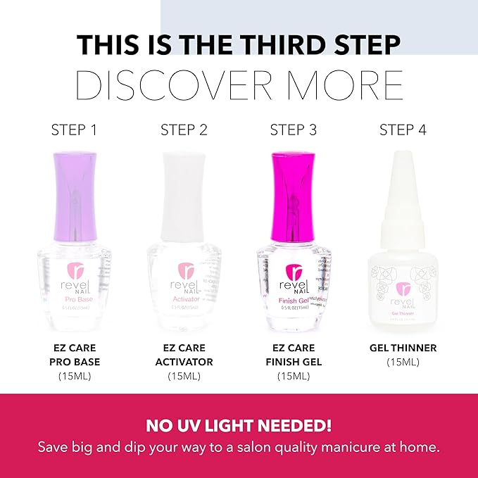 Revel Nail Dip Powder Finish Gel - No UV Finish Gel Top Coat, Sealer Dip Power Liquid, Step 3 for Long-Lasting Dip Nail Color, Chip & Crack Resistant, Strong Healthy Nails, 0.5 oz
