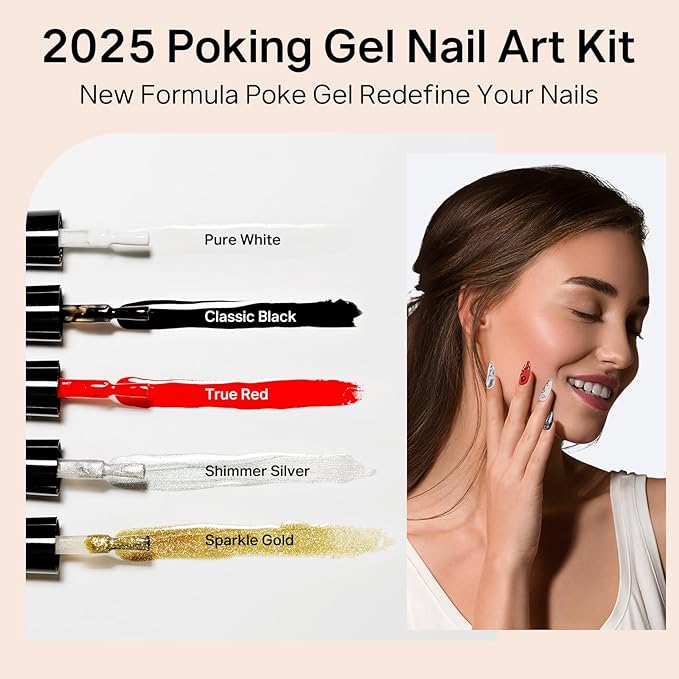 MIZHSE Poke Gel Nail Polish Set, with Professional Poke Foundation Gel, Multifunctional Drawing Painting Nails Art Design Classic Colors Lace Letter Wave Flower Manicure DIY Home Gift for Women