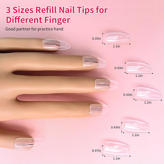 100 Replacement Clear Acrylic Nail Tips, Fake Nails for Practice, DIY Nail Art