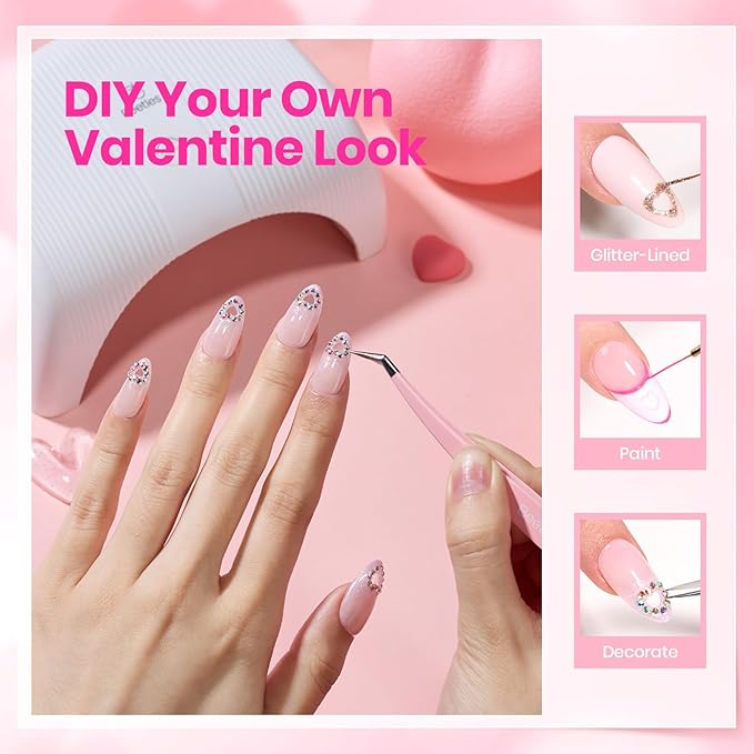 Beetles Tipex Lite Heart Cutout Nail Tips, Pre-Built Apex Almond Medium, 16 Sizes 256pcs, Flat Nail Friendly Acrylic Tips, Easy DIY for Beginners