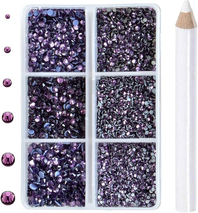 8000pcs Hotfix Rhinestones Flatback,Rhinestones for Crafts Clothes Mixed 6 Sizes, Hotfix Crystals with Wax Pencil Kit, SS3-SS12,Tazanite