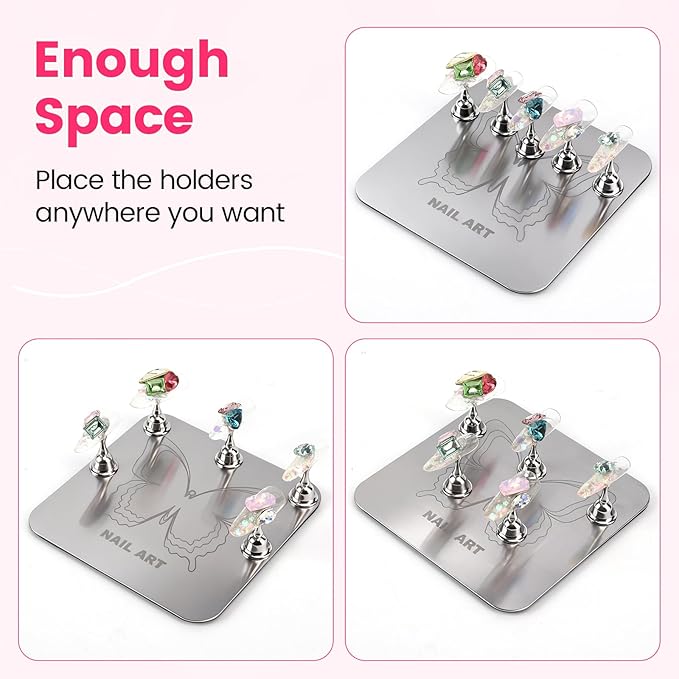 TADOPRO Nail Stand for Press Ons, Nail Holder for Painting Nails, Press on Nail Stand for Nail Art with Magnetic Metal Base Nail Art Supplies Home DIY & Salon Use(sliver02)