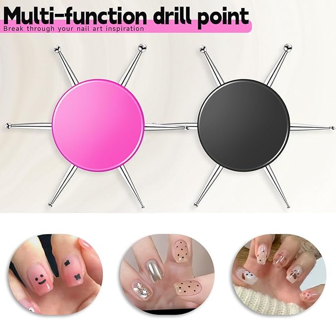 2Pcs Nail Dotting Tool, 6 In 1 Nail Dotting Pen, Stainless Steel Circular Dotting Tools, Nail Art Dotting Pen Tool Kit for Manicure Painting Embossing Tracing