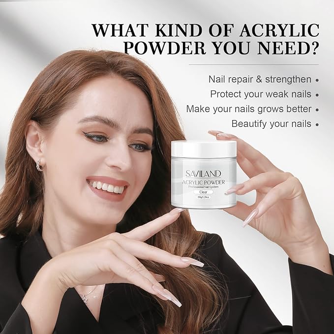 Saviland Clear Acrylic Powder: 5.29OZ Large Capacity Bubble-Free Acrylic Nail Powder Beginner Friendly Long Lasting Chip-Resistant Professional Nail Powder for French Manicure Nail Carving