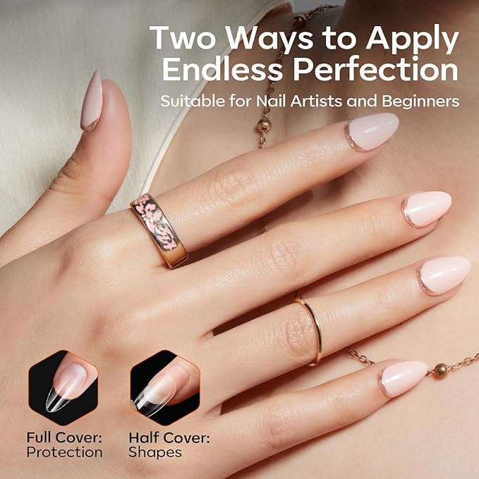 modelones Extra Short Almond Gel Nail Tips, 360pcs Pre-etched Clear Fake Nails Press On Full Cover Half Matte 15 Sizes Acrylic Gel Tips for Extension Salon