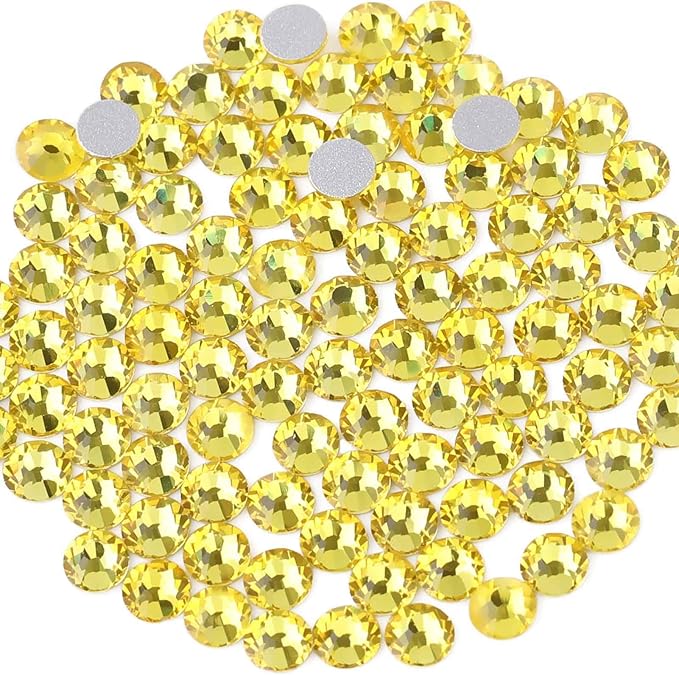 Beadsland 2880pcs Flat Back Crystal Rhinestones Round Gems for Nail Art and Craft Glue Fix,Lemon Yellow,SS10,2.7-2.9mm