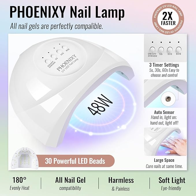 phoenixy Gel Nail Polish Kit with U V Light, 45 Colors All Seasons Soak Off 64 Pcs Gel Polish Nail Set with Base & Matte/Glossy/Glitter Top Coat Manicure Tools Complete Gel Nail Kit Gift for Women