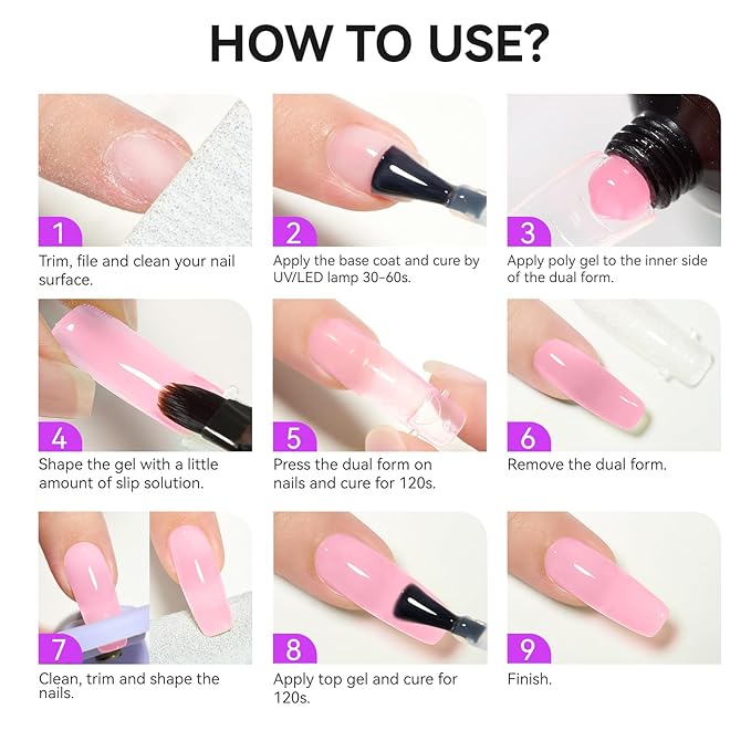 Gelike EC Dual Forms for Extension: 96 Pcs Color Nail Form, 4 Style 12 Size Nail Forms For Builder, Half Matte Gel Forms For Manicure Art Design Salon Diy