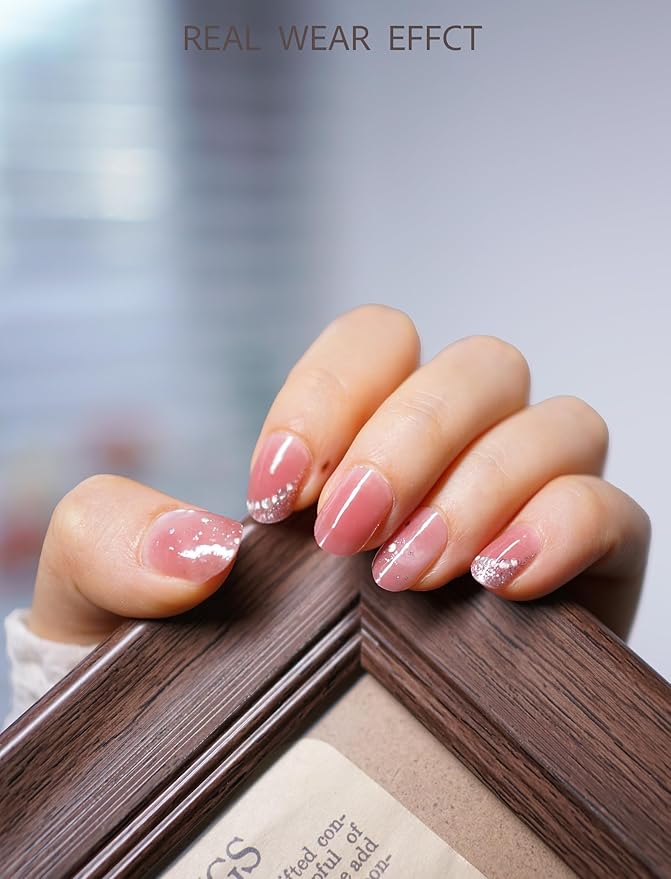 Nail Polish Strips – 32PCS UV Free Salon Quality Wraps, Long Lasting Gel Nail Stickers for Women (Blushing Pearl Pink)