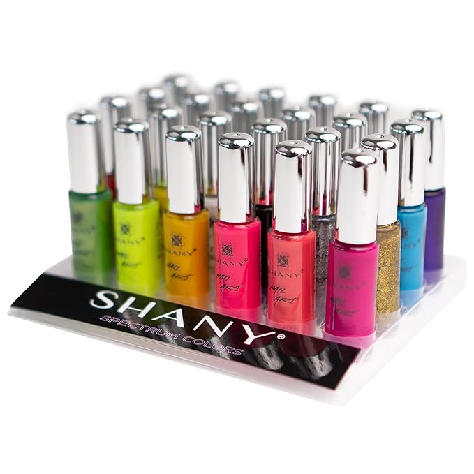 SHANY Nail Art Set Nail Polish - Glitter, Metallic, Pearls, Neon and Matte Nail Polish Nail Art Drawing Decoration Set With Built-in Thin Nail Art Brush - 24 Spectrum Colors